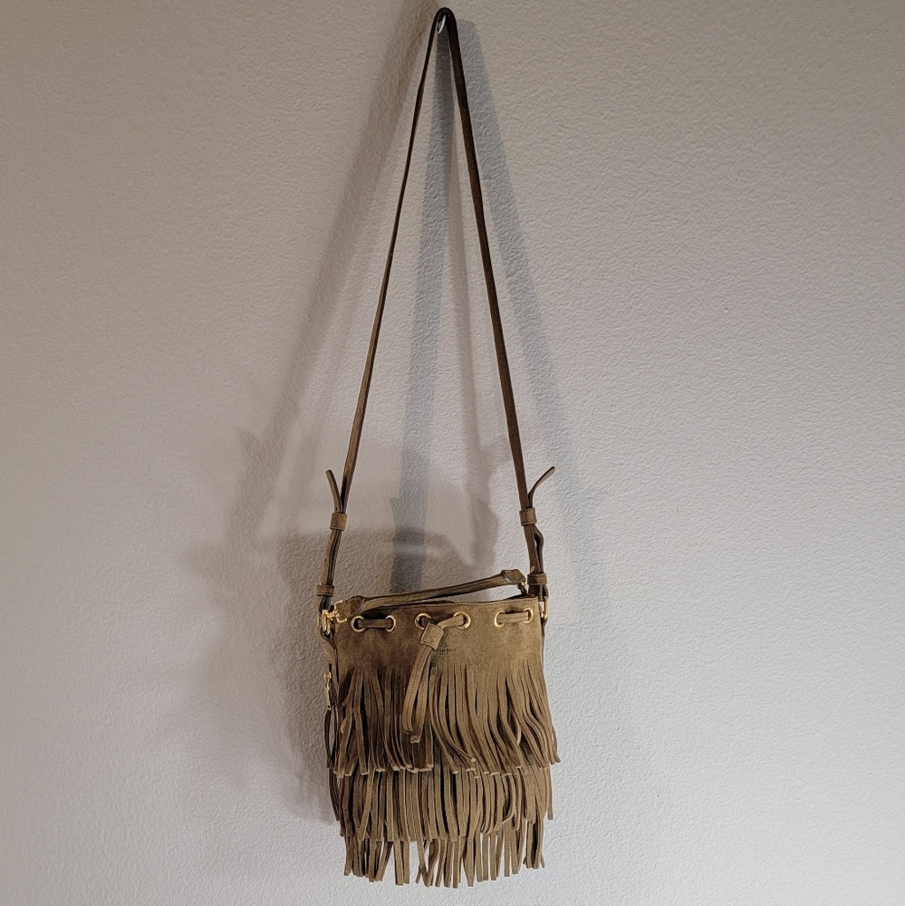 Saint Laurent Fringe Suede Bucket Bag Gem
